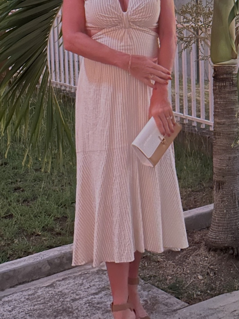 White House Black Market Beige and White Striped Maxi Dress